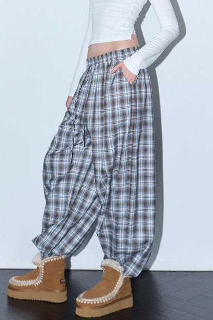 Plaid Color-Blocked Winter Pants