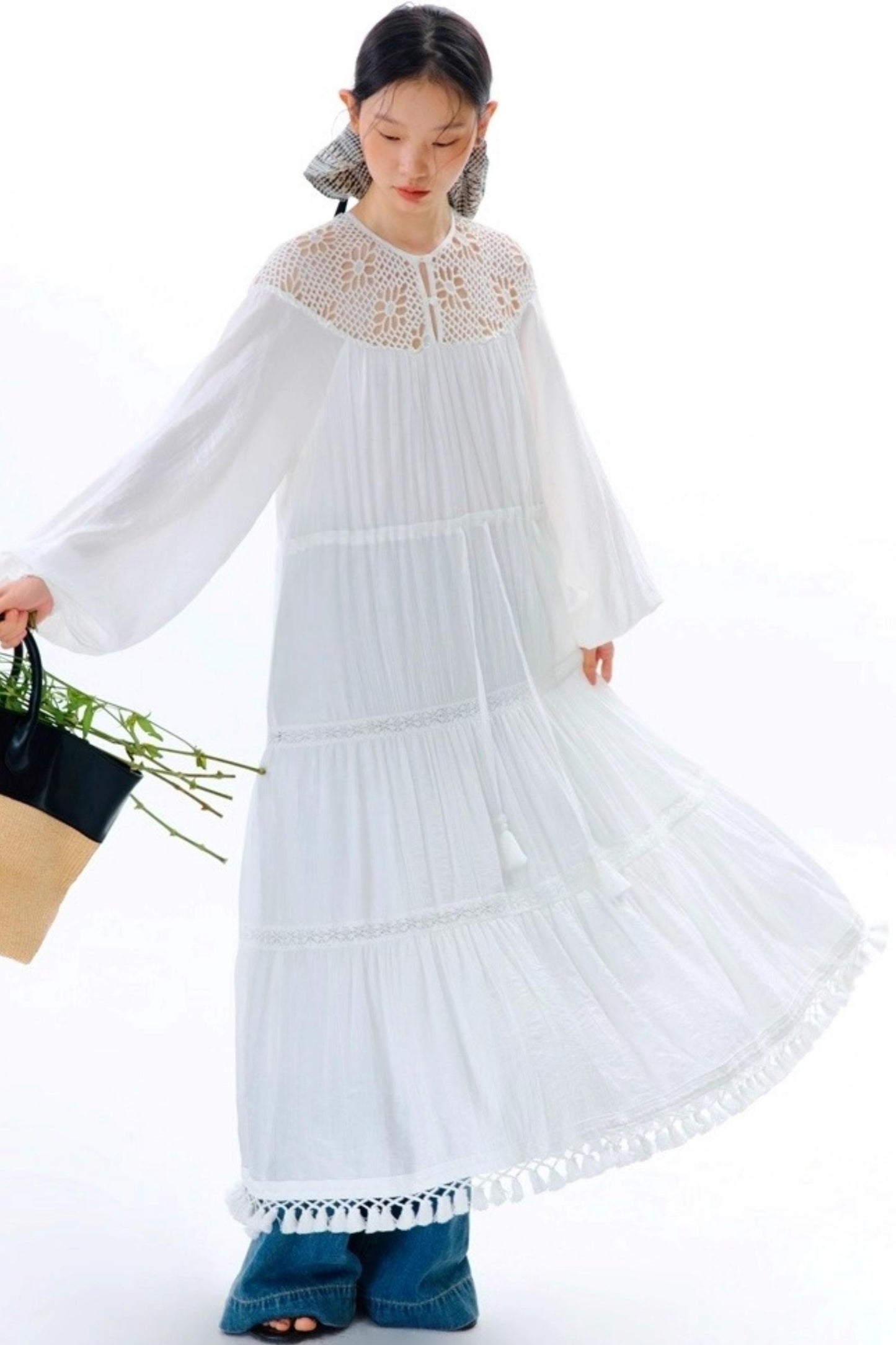 Dream Catcher Lace Panel Long-Sleeved Dress