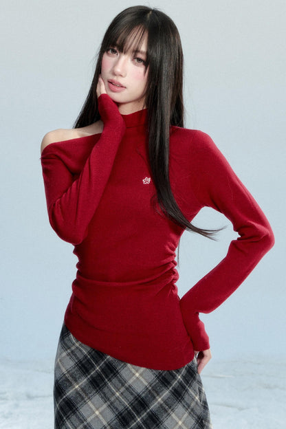 Red Off-Shoulder Knit Top