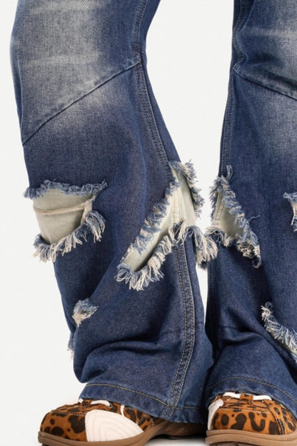 Retro Distressed Wide-Leg Jeans