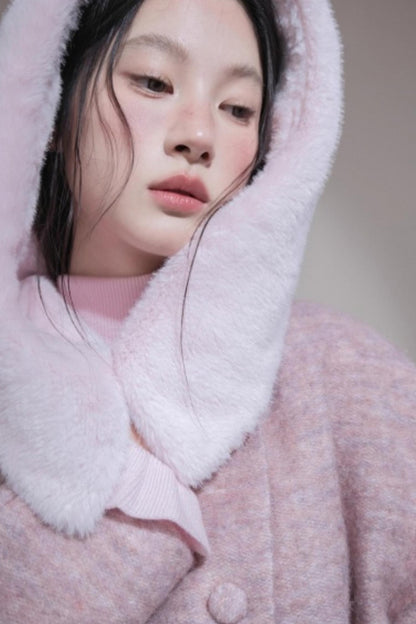 Cream Pink Quilted Woolen Coat