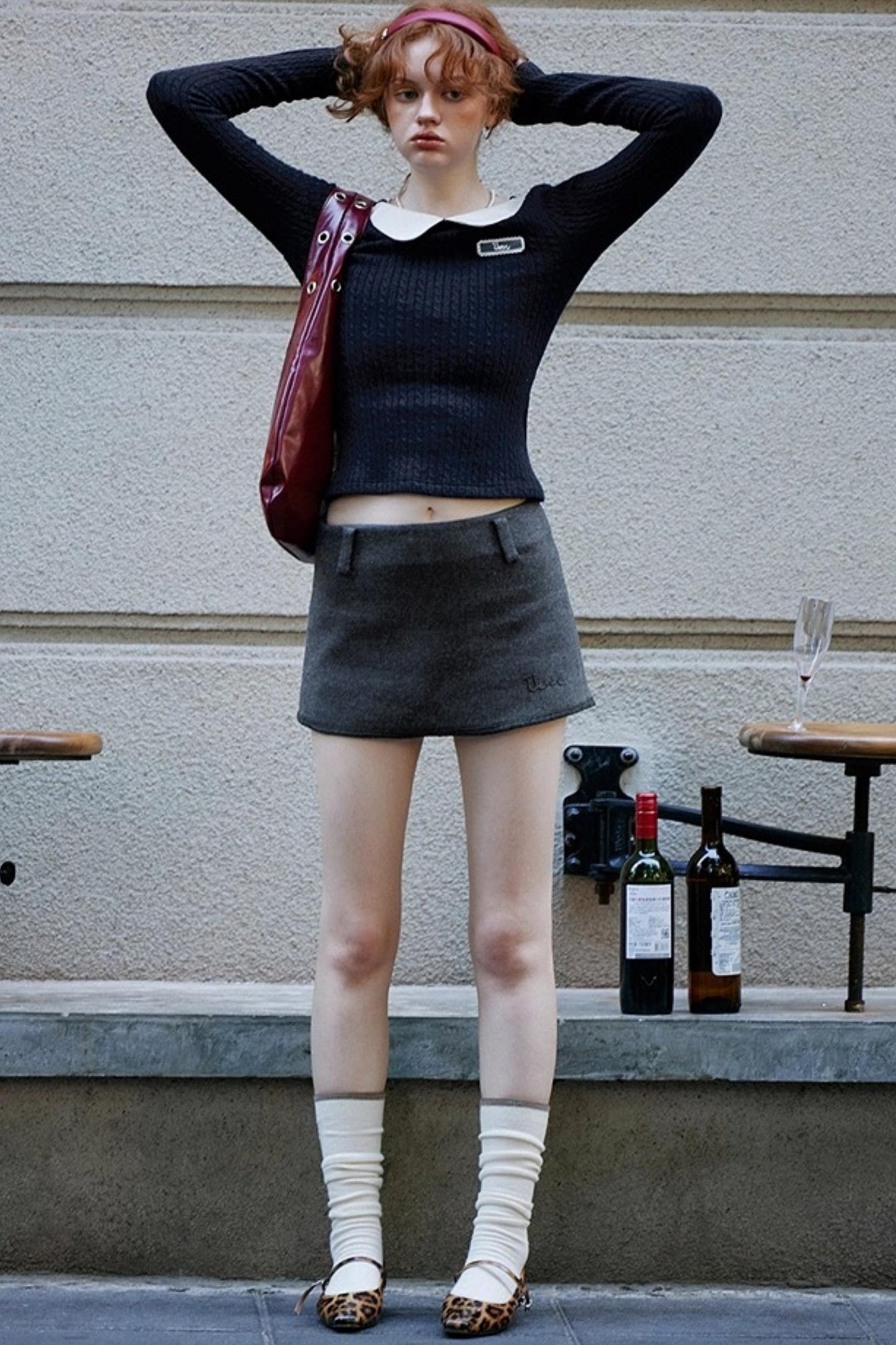 Doll Crew Neck Letter Wool Knit Top