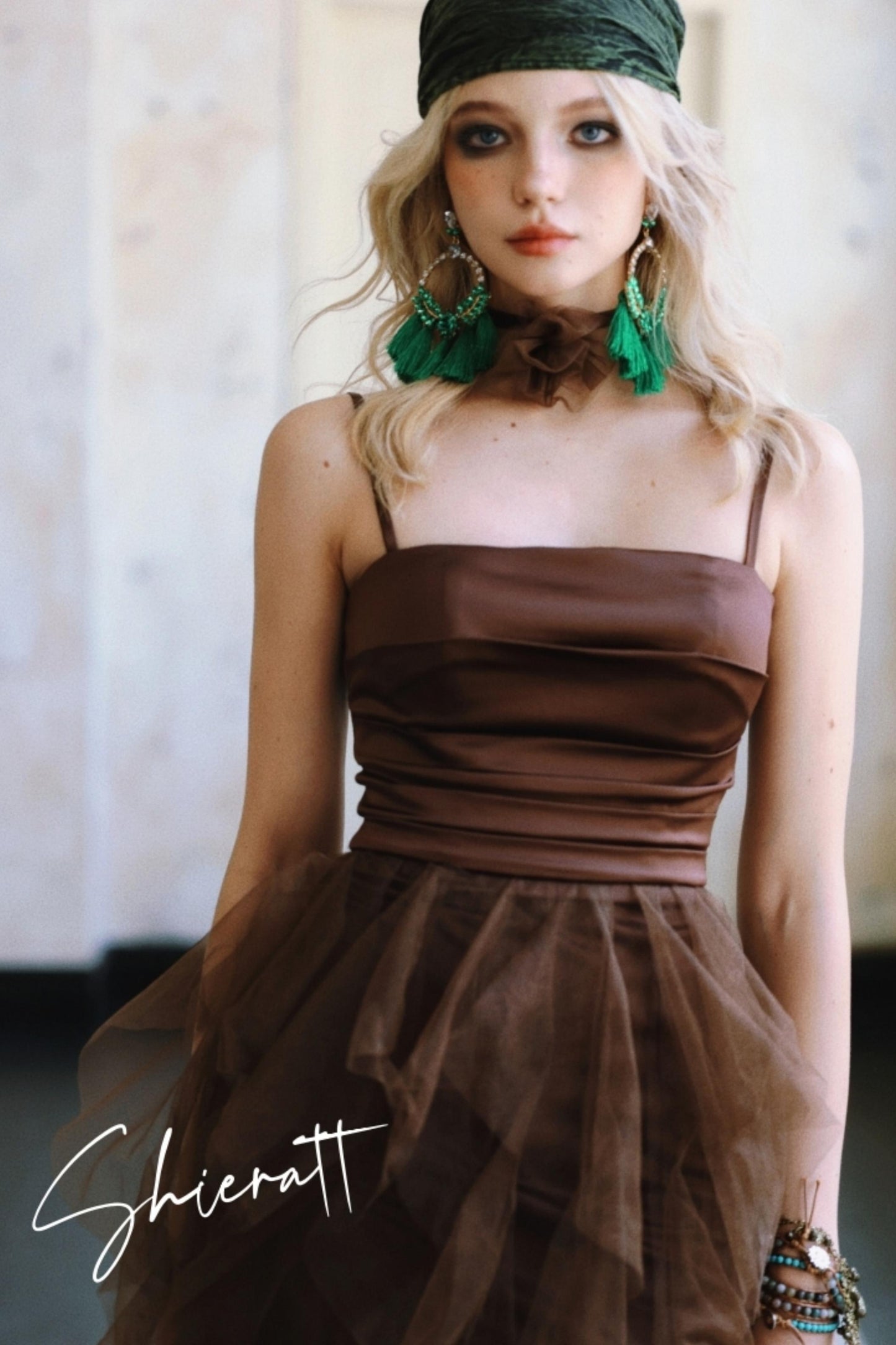 Chocolate Satin Halter Dress