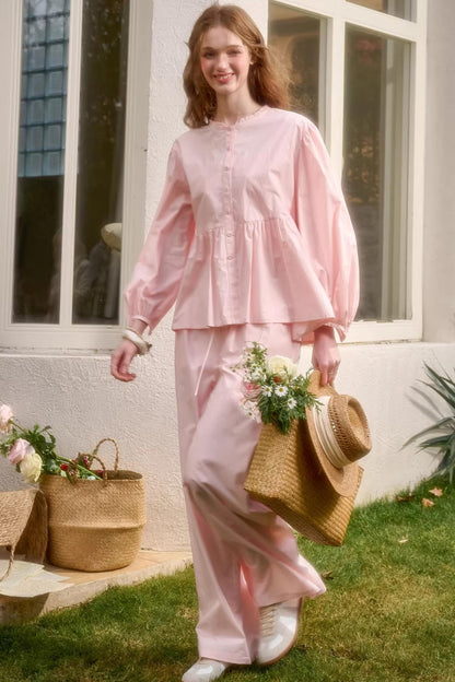 Baby Pink Cotton Dress Set-Up