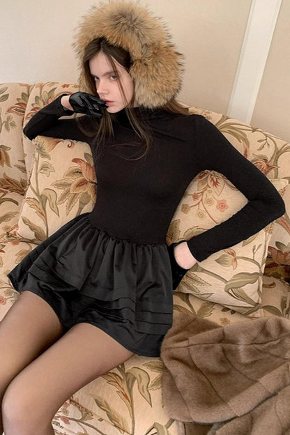 Black Layered Knit Dress Set