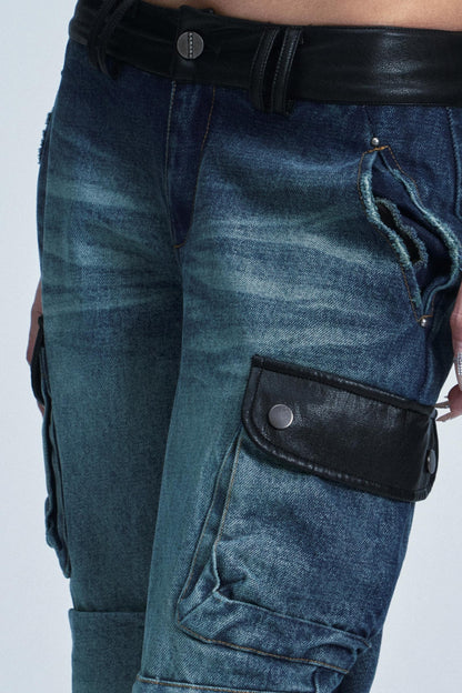 Distressed Denim Patch Pants