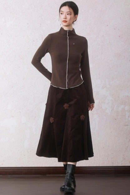 Cocoa Brown Half-Turtleneck Top