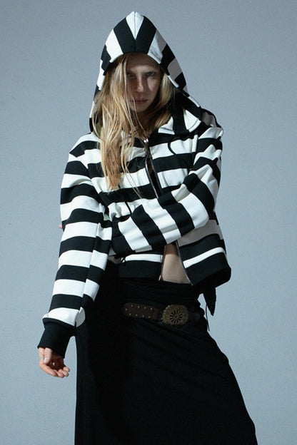 Contrast Stripe Zipper Cropped Sweatshirt