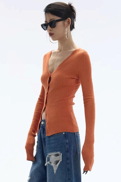 Vintage Sunset Orange Knit Cardigan