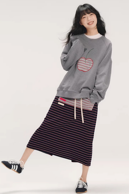 Striped Cherry Patchwork Sweatshirt