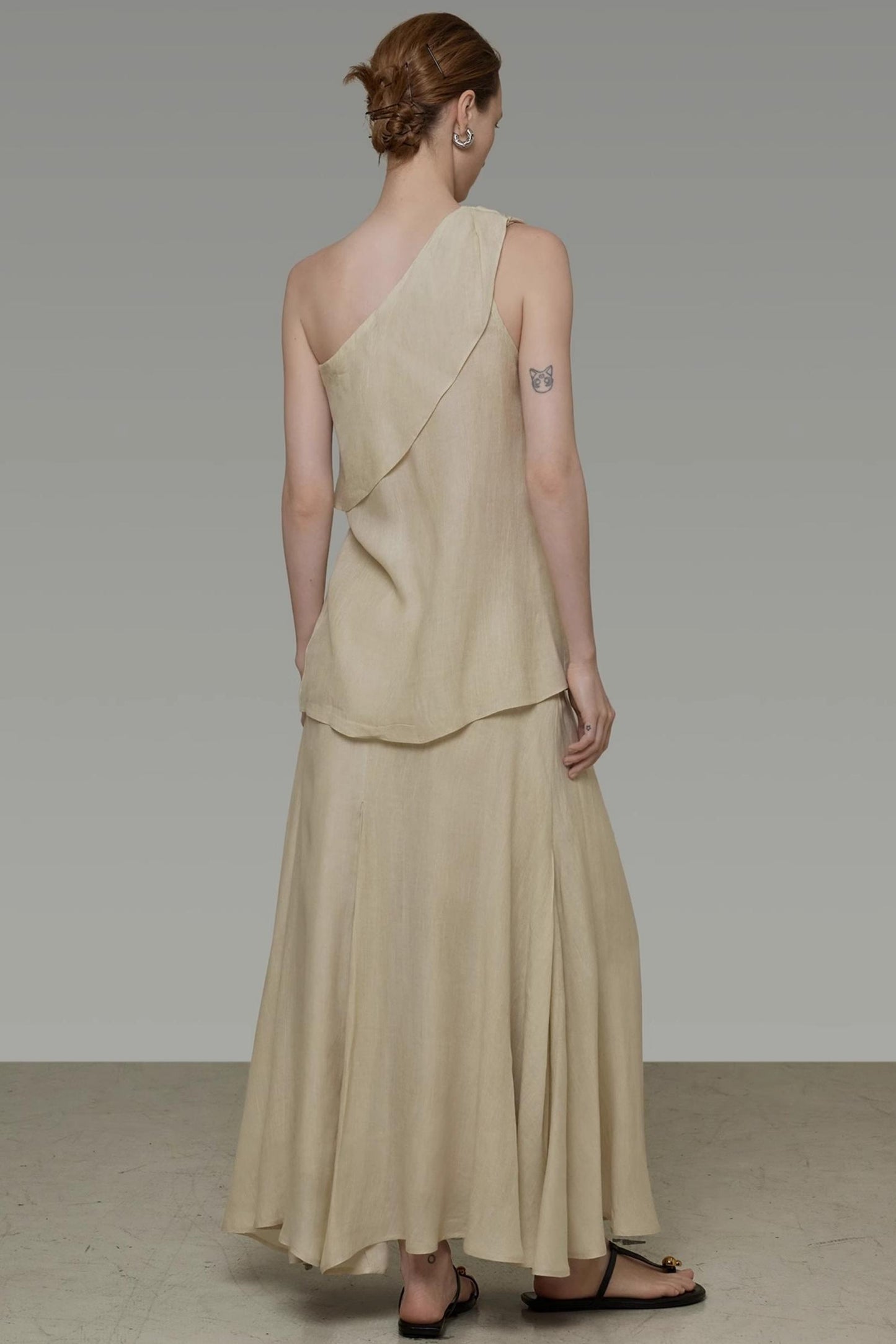 One-Shoulder Draped Two-Piece Set-Up