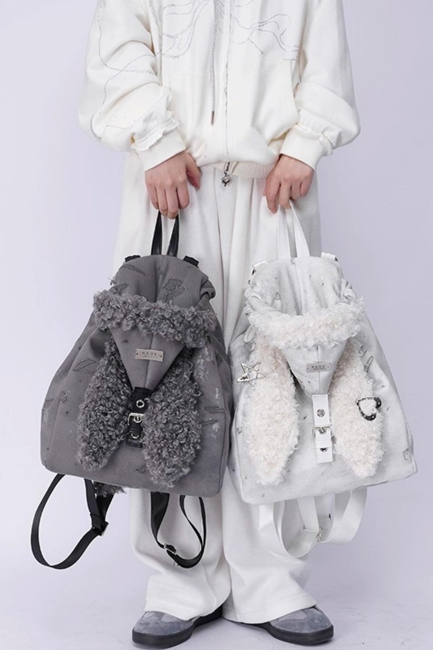 Cute Furry Rabbit Ears Backpack