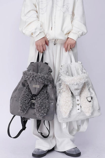 Cute Furry Rabbit Ears Backpack