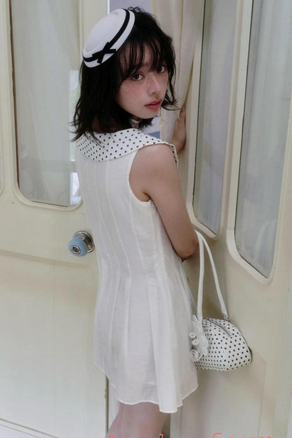 White Polka Dot Embroidered Babydoll Dress