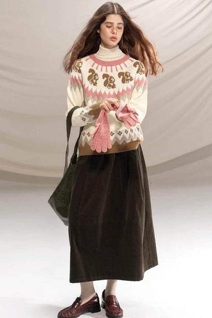 Retro Olive Pleated Skirt