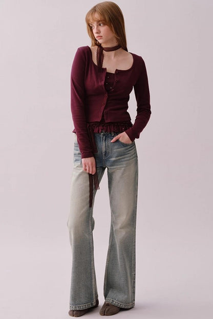 Retro Polka Dot Lace Cardigan Set