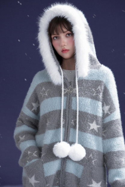 Gray-Blue Striped Star Sweater