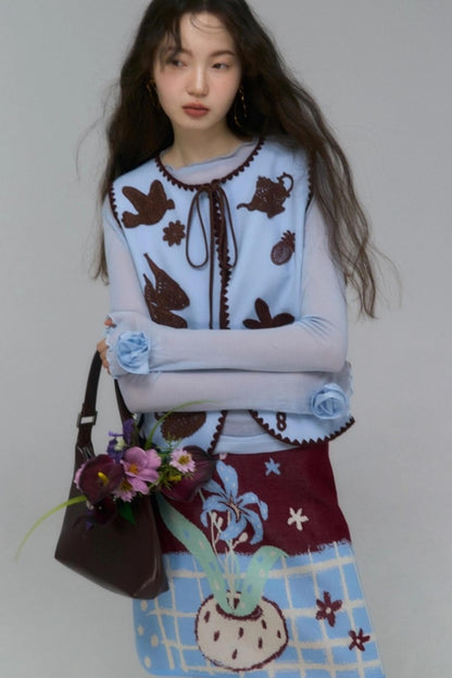 Island Tea Flower Embroidered Top & Skirt Set-Up