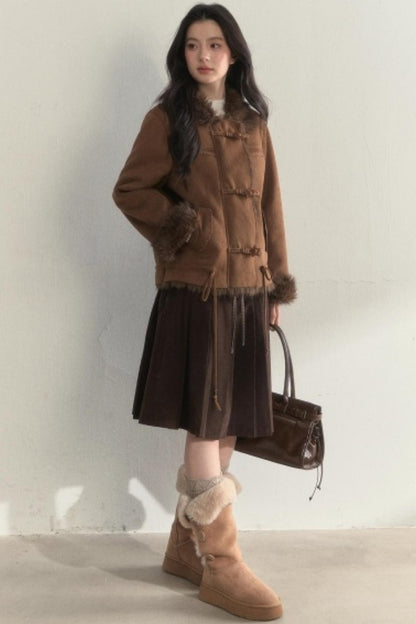 Retro Brown Suede Embroidered Jacket