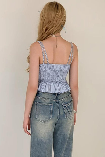 Blue Striped Ruffle Camisole