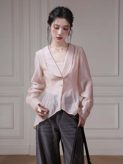 Big Collar Sheer Shirt & Camisole