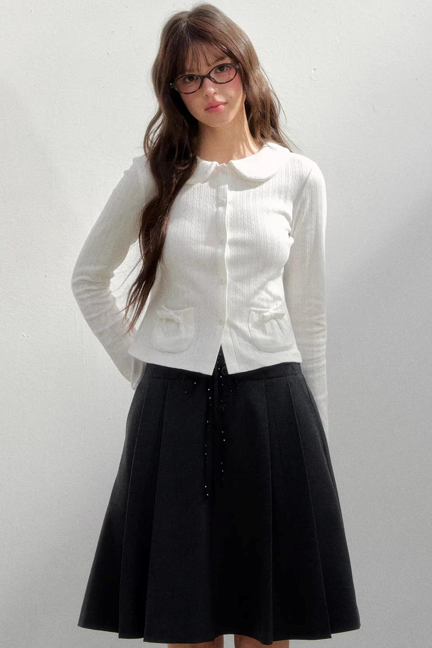 Polka Dot Gray Pleated Skirt