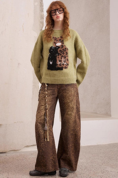 Embroidered Crew Neck Sweater