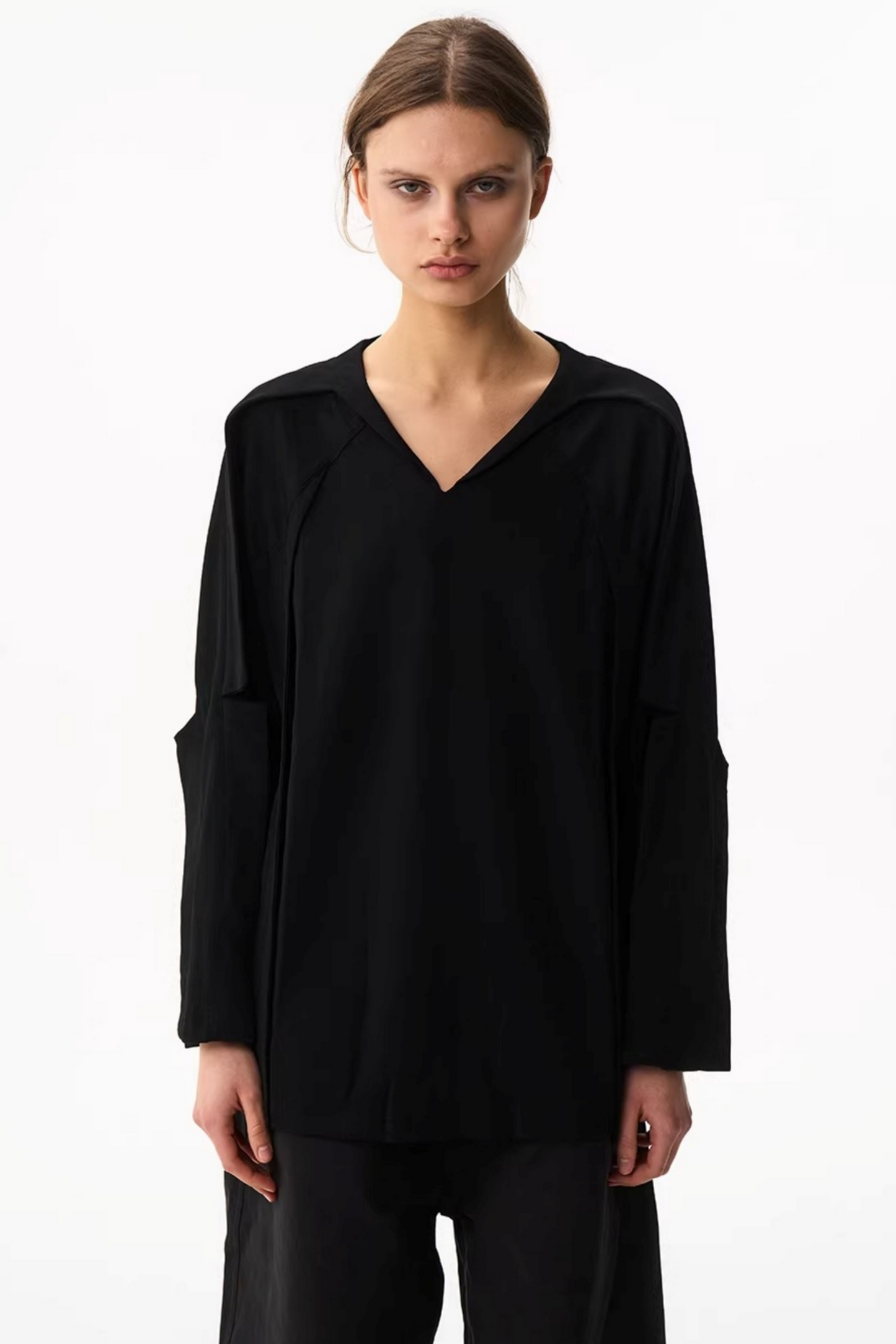 V-Neck Contrasting Long-Sleeved Top