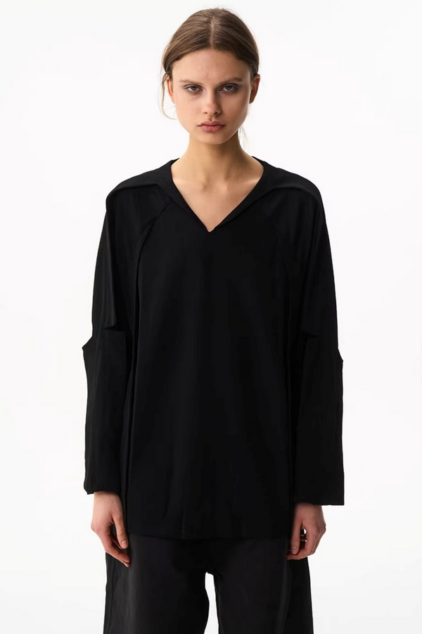 V-Neck Contrasting Long-Sleeved Top