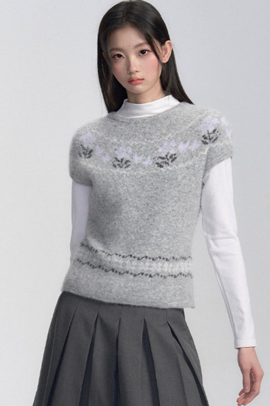 Fair Isle Layered Short Sleeve Sweater