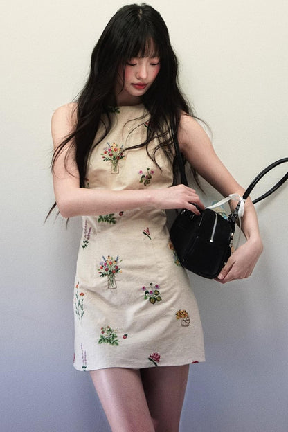 Summer Backless Embroidered Floral Dress