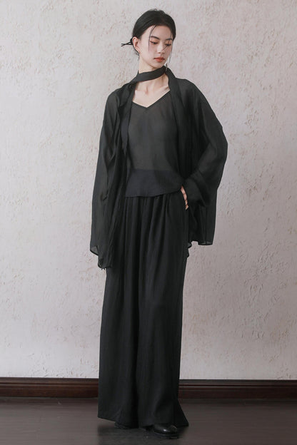 Elegant Sheer Black Two-Piece Set