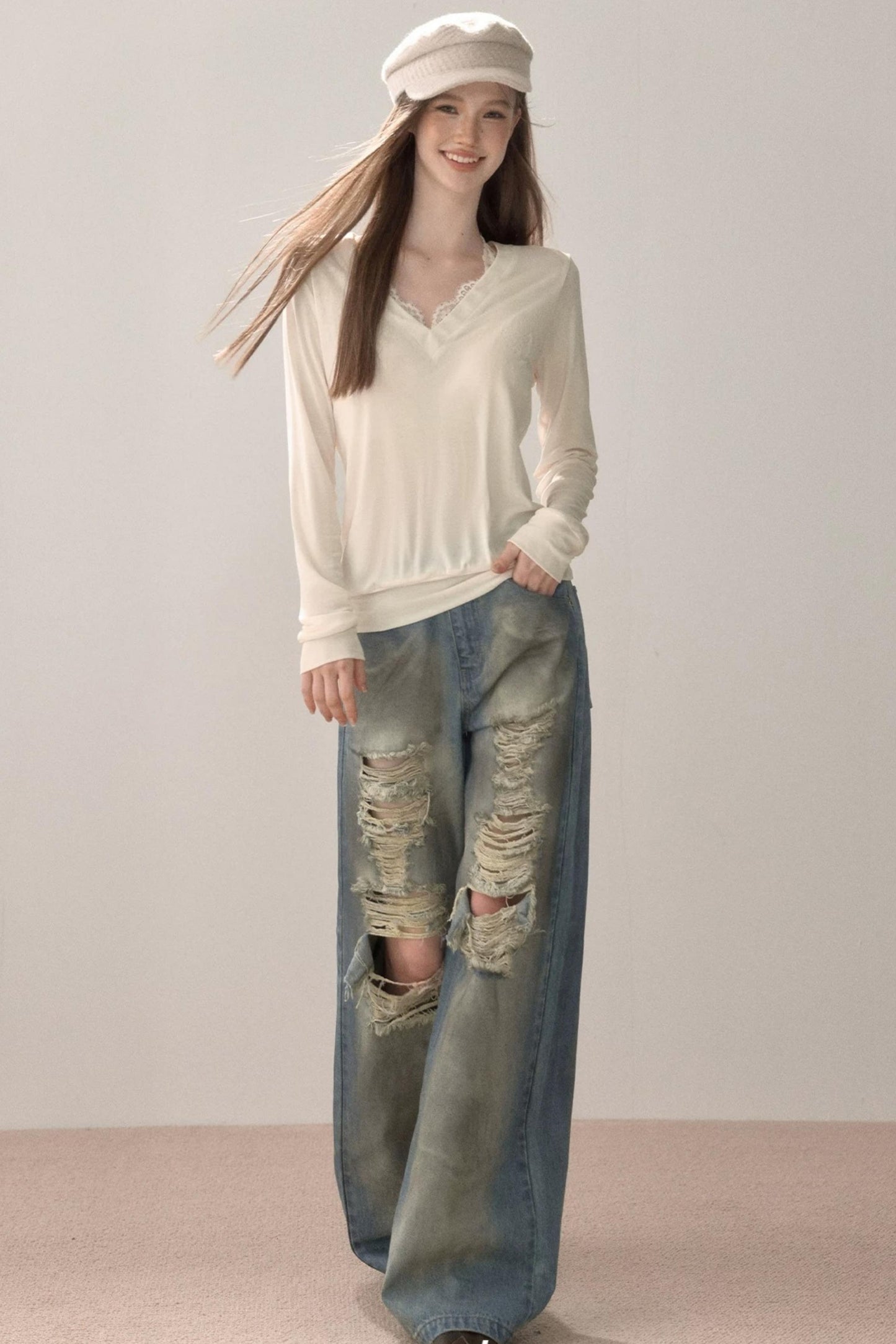 Vintage Gradient Ripped Jeans