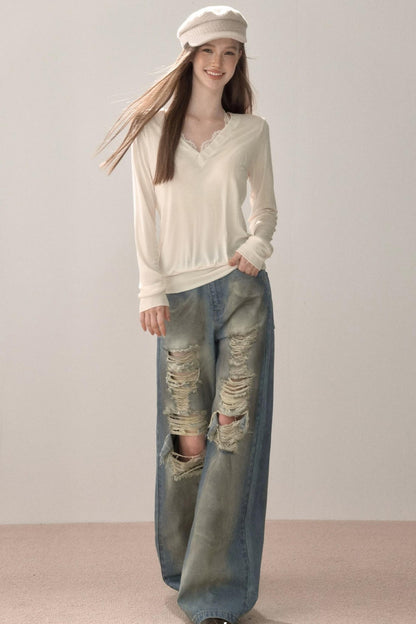 Vintage Gradient Ripped Jeans