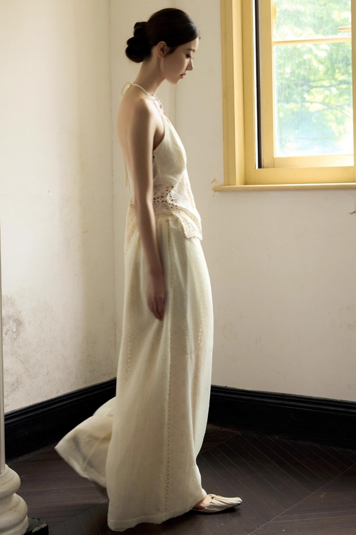 Romantic White Embroidered Halterneck Top