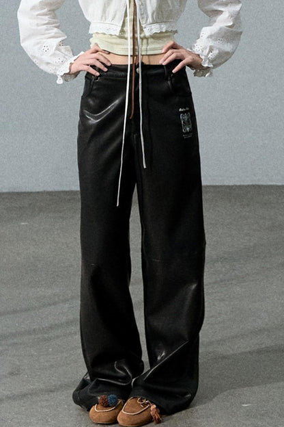 Romantic Retro Wide-leg PU Leather Pants