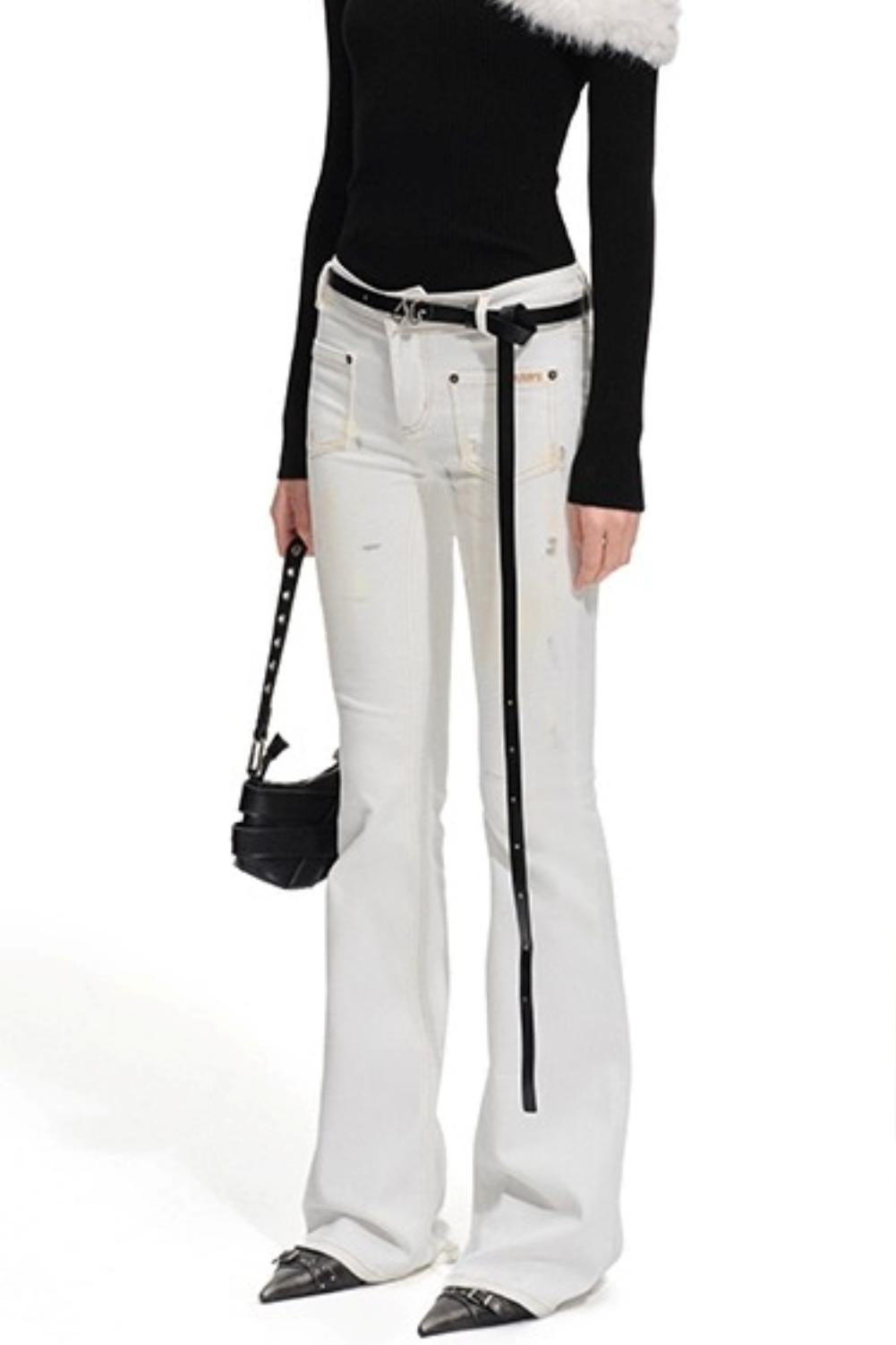 Heavy Washed Denim Stretch Bootcut Pants