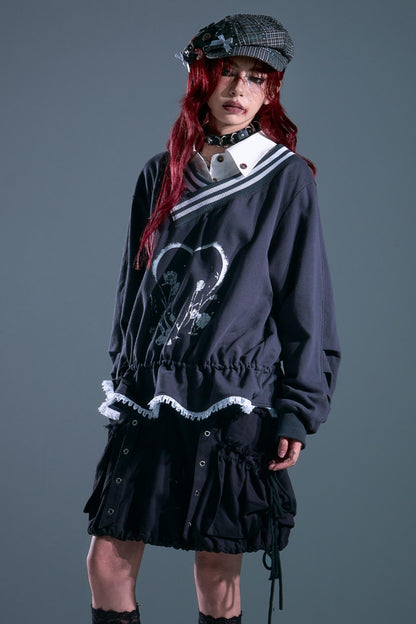 Vintage Punk Asymmetry Lace Sweatshirt