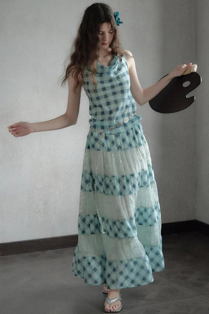 Moonfall Ice Blue Plaid Skirt