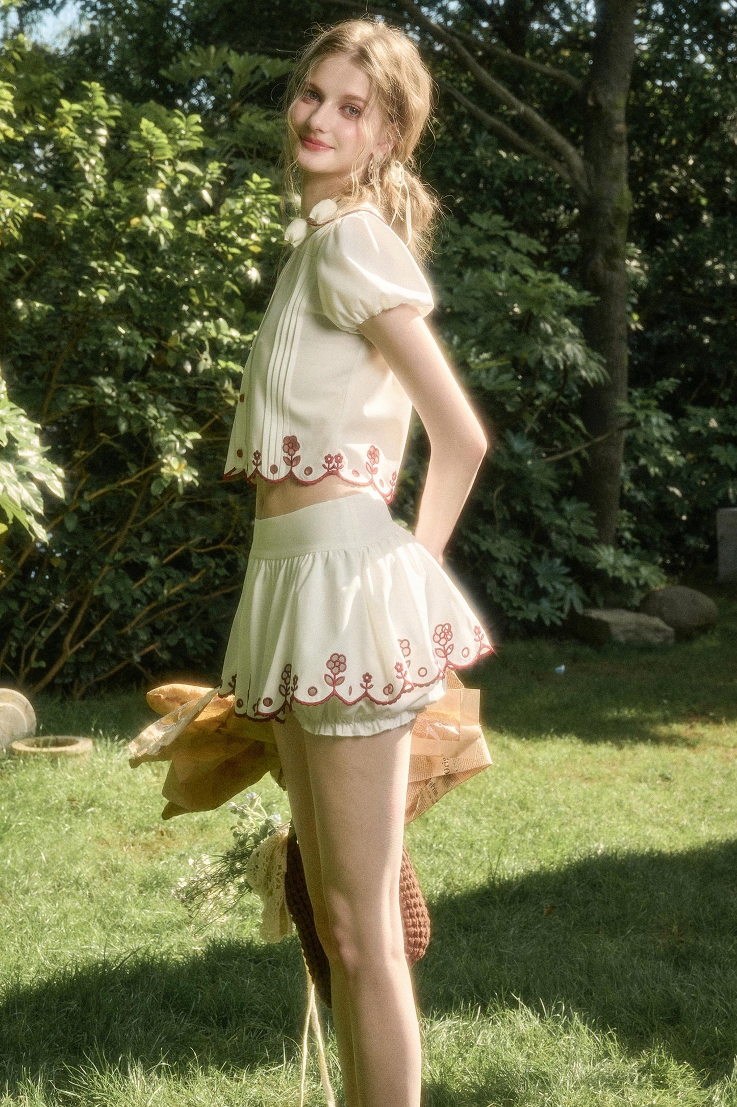 White Lace Shirt Skirt Set-Up