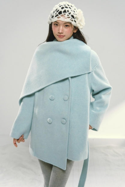 Shawl Cape Tie-Up Wool Coat