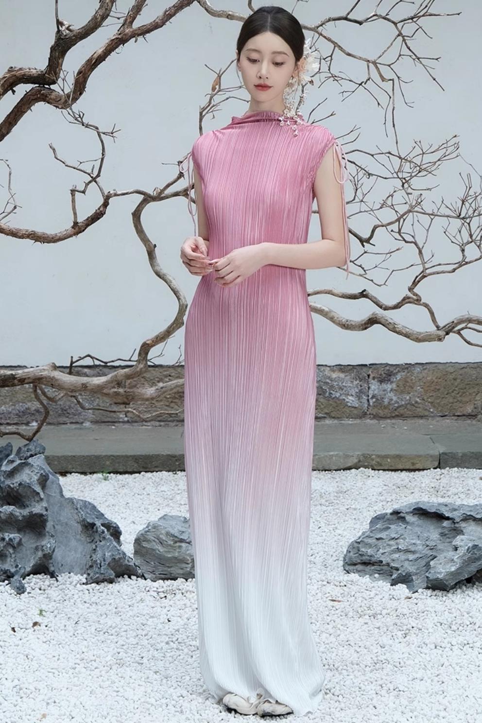 Summer Pink Pleated Dress