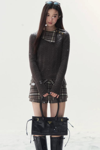 Retro Karomuster Patchwork Pullover Set-Up
