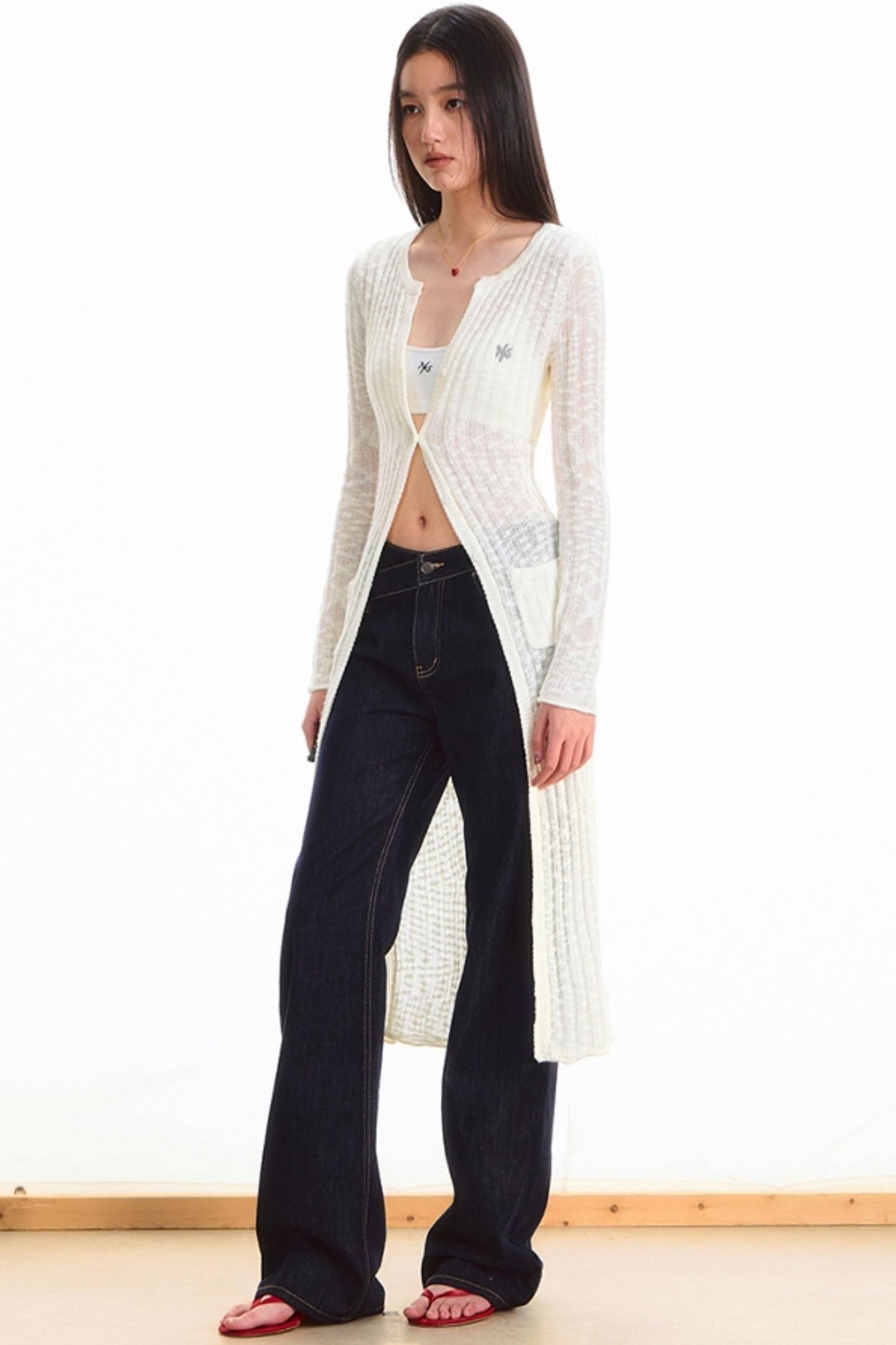 Pearl White Casual Knit Cardigan