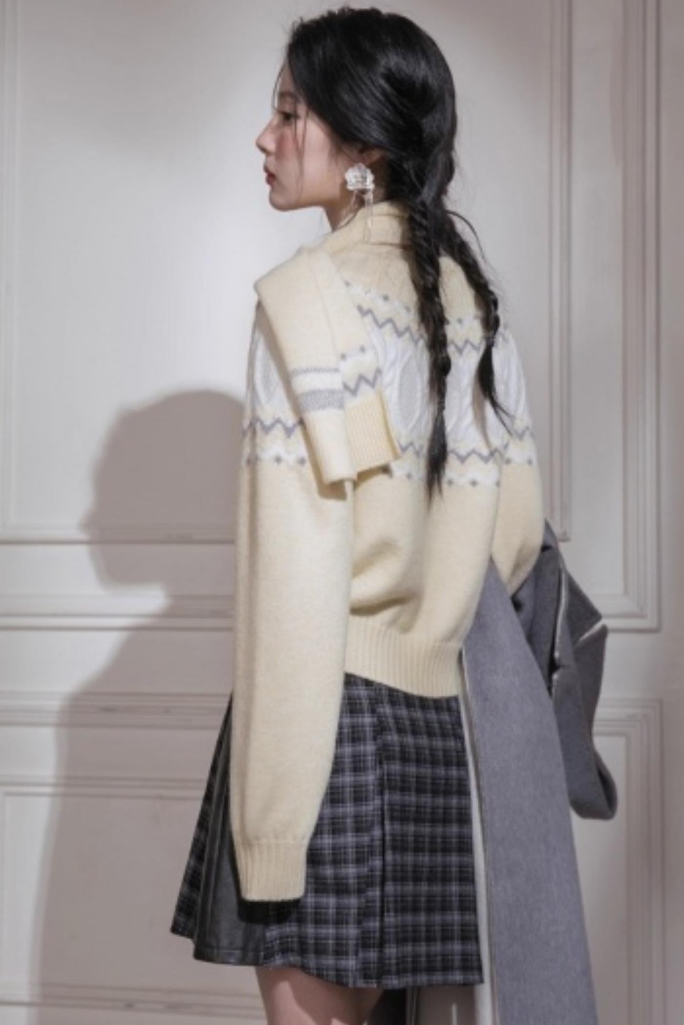 Jacquard Wool Sweater With Scarf Set