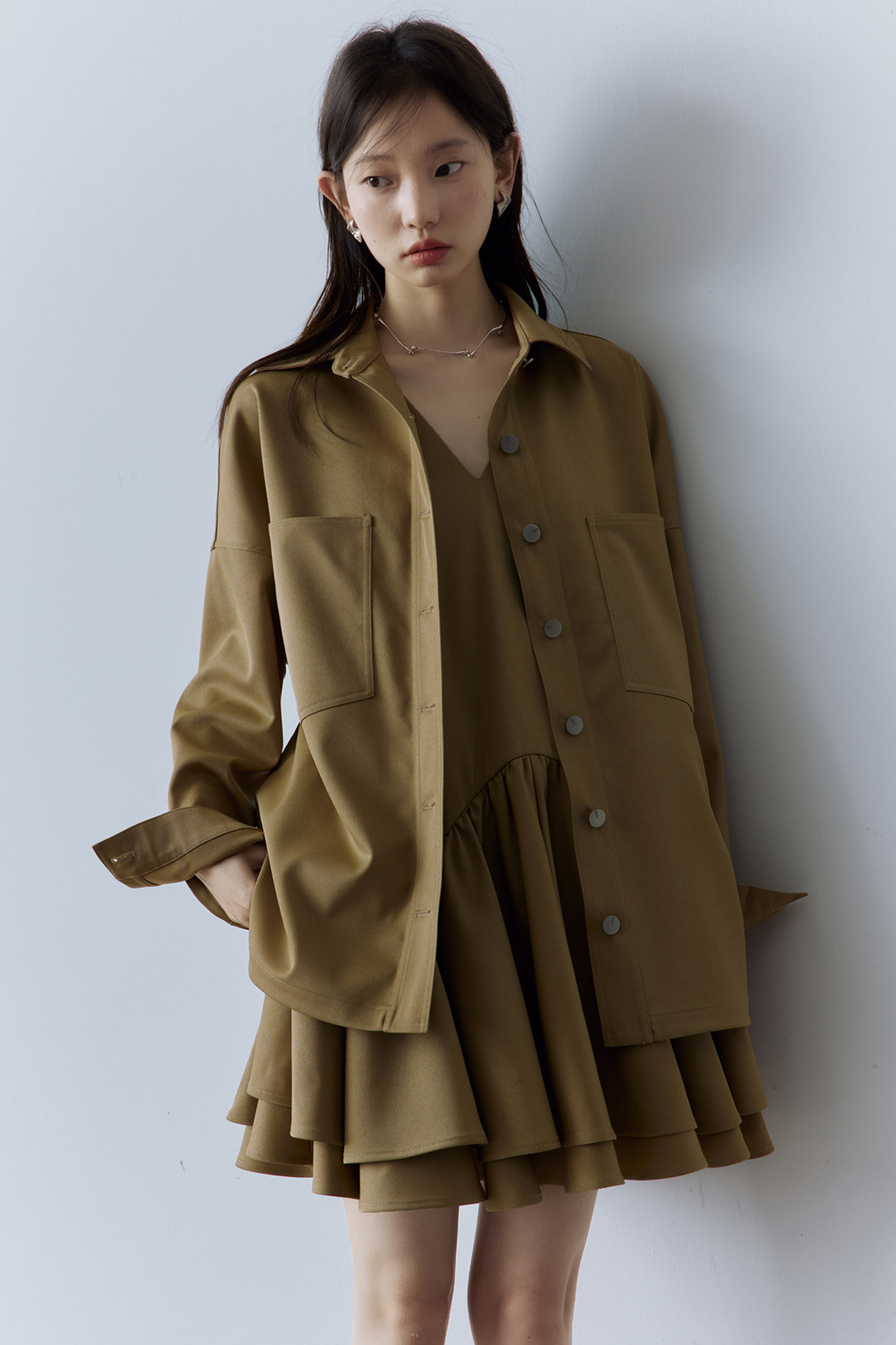 Acetate Wool Toggle Shirt Jacket