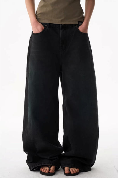 Washed Blue Wide-Leg Denim Pants