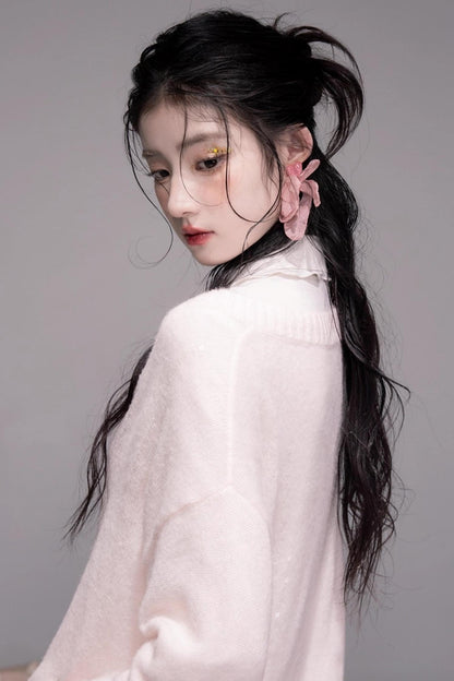 별 핑크 V넥 스웨터