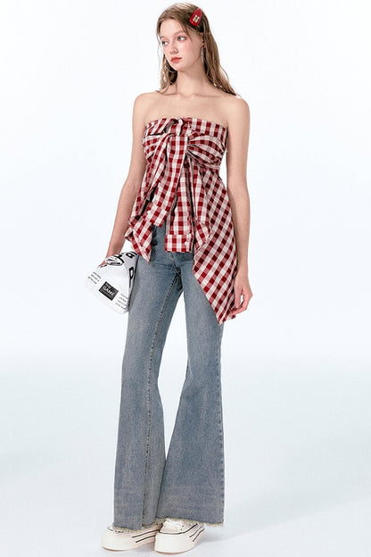 Plaid One-Shoulder Top