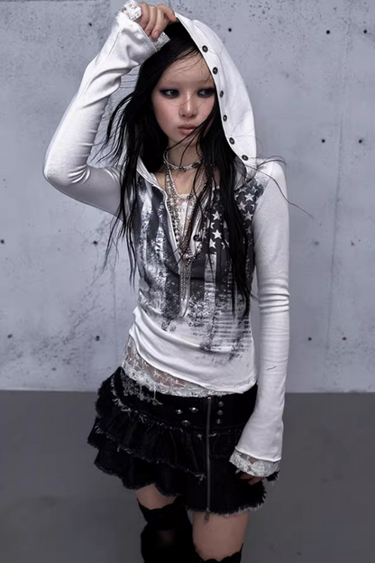 Lace Patchwork Hooded Top